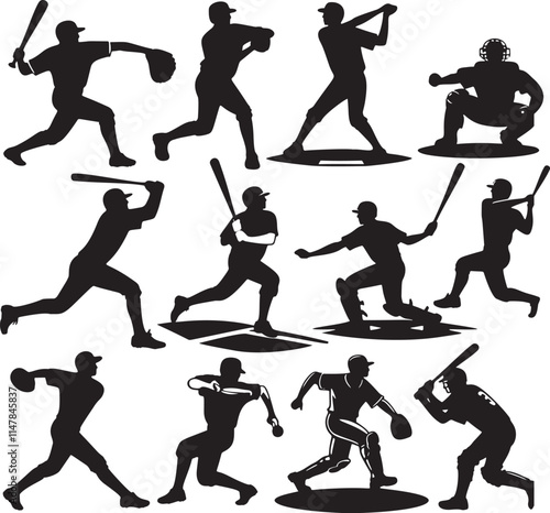 Baseball players silhouettes.