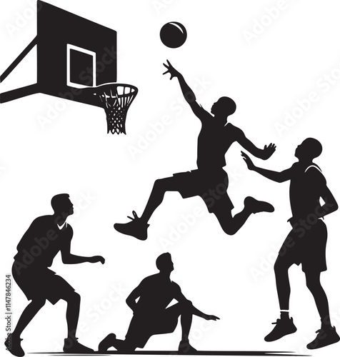 Basketball players silhouettes action.