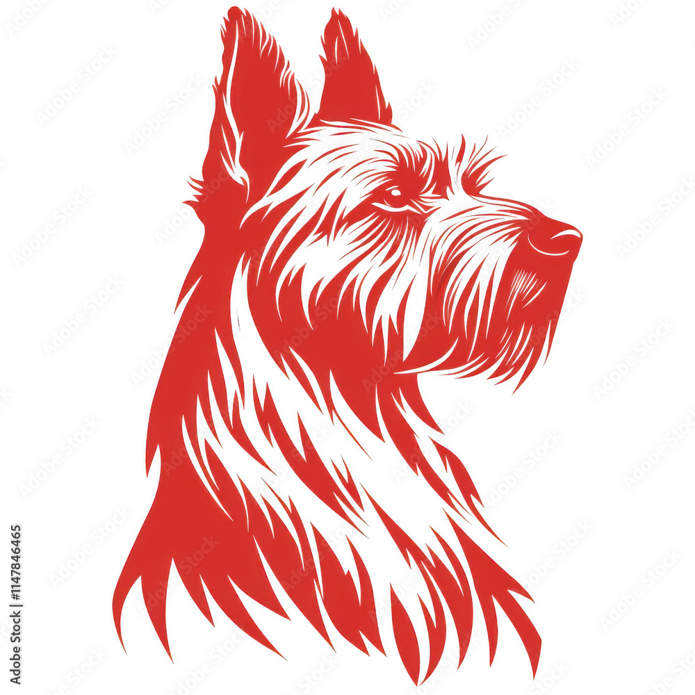 Red icon of Scottish Terrier dog isolated on a transparent background Minimalist flat icon, vector logo style sign clipart on a no background png