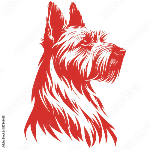 Red icon of Scottish Terrier dog isolated on a transparent background Minimalist flat icon, vector logo style sign clipart on a no background png