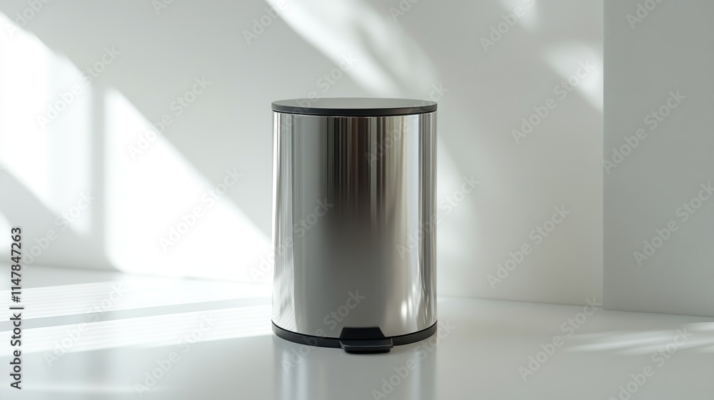 Modern Stainless Steel Trash Can with Minimalist Design in Light Room Modern Stainless Steel Trash Can with Minimalist Design in Light Room