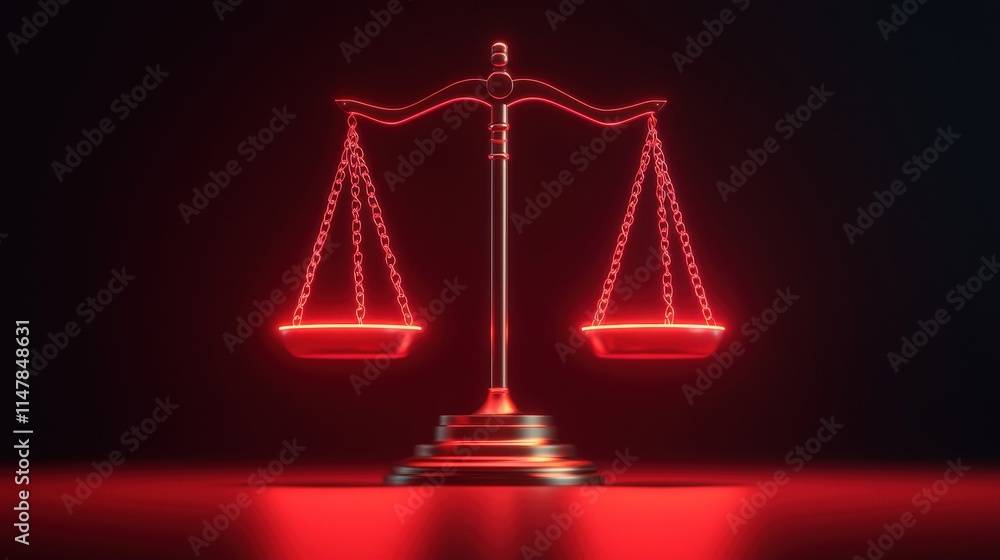Neon Glow Scales of Justice Symbol Reflecting Legal Equality Concept Neon Glow Scales of Justice Symbol Reflecting Legal Equality Concept