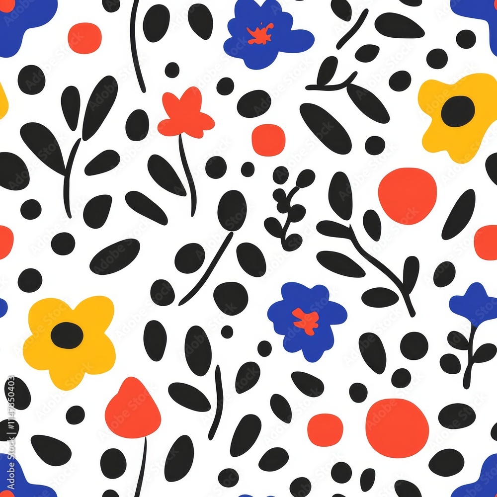 Fototapeta premium Bold Polka Dot Floral Pattern with Vibrant Colors