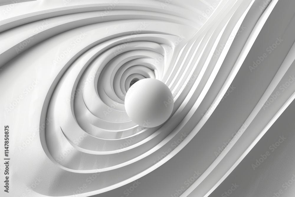 Obraz premium Abstract white sphere within a swirling, circular tunnel.