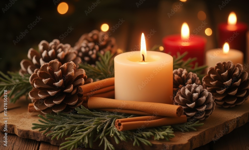 Warm holiday table decoration with candles Warm holiday table decoration with candles