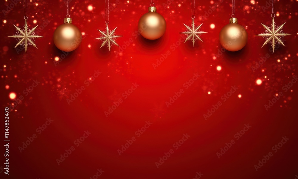 Festive gold ornaments on red background Festive gold ornaments on red background