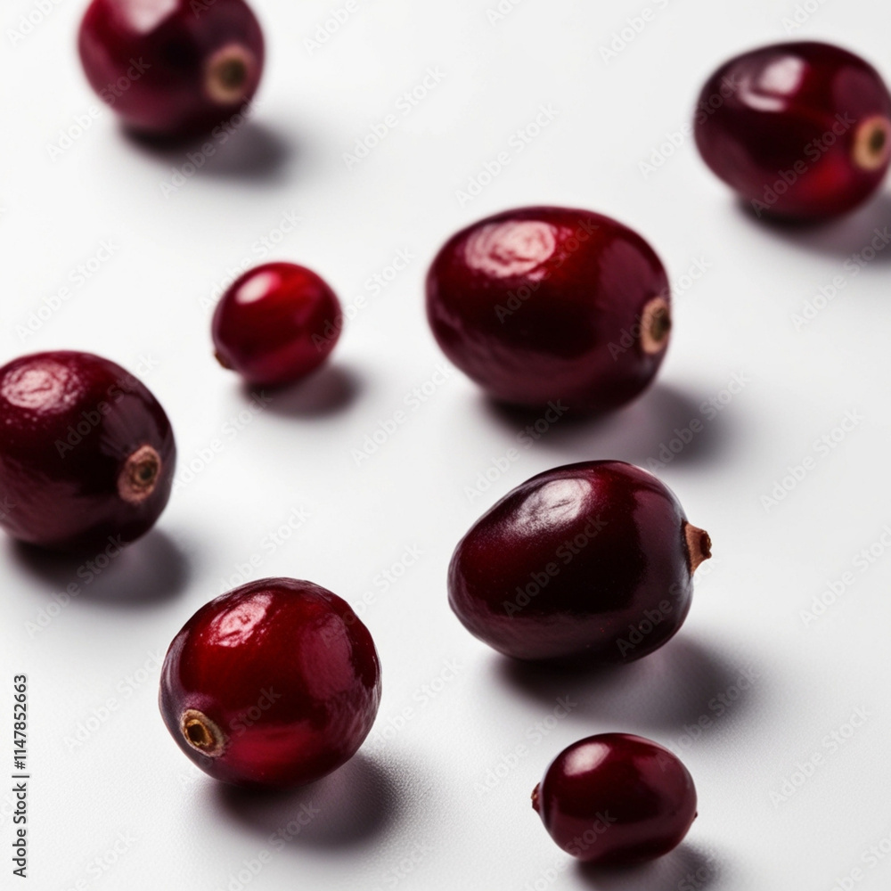 Fresh ripe red cranberries with leaves isolated on a white background. Fresh ripe red cranberries with leaves isolated on a white background.