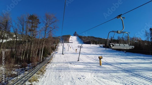 Sky Bridge 721, Lower Moravia, Czech Republic - December 1, 2024: Ski lift. Cable car. Mountain resort Dolni Morava