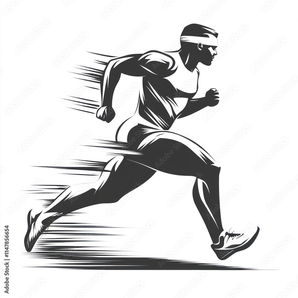 Fototapeta premium Muscular man sprinting fast, motion blur effect.
