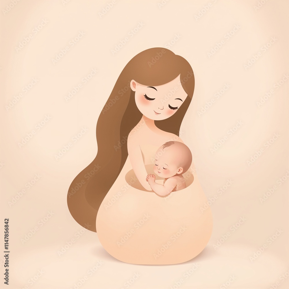 Mother and baby illustration with soft pastel tones Mother and baby illustration with soft pastel tones
