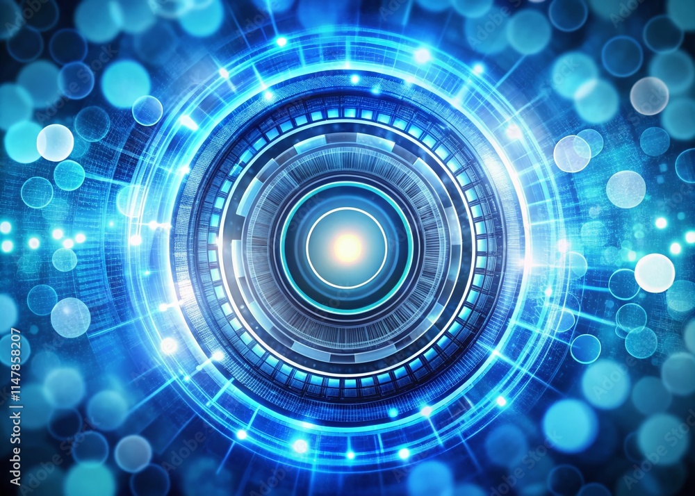 Obraz premium Futuristic Blue Geometric Circle Big Data Abstract Background, Bokeh Technology Wallpaper