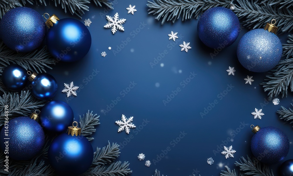 Elegant blue Christmas ornaments and snowflakes Elegant blue Christmas ornaments and snowflakes
