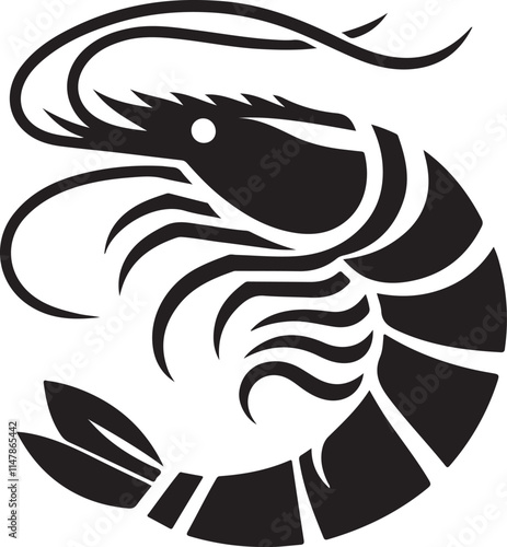 Minimalist black shrimp vector illustration best for culinary blog themes