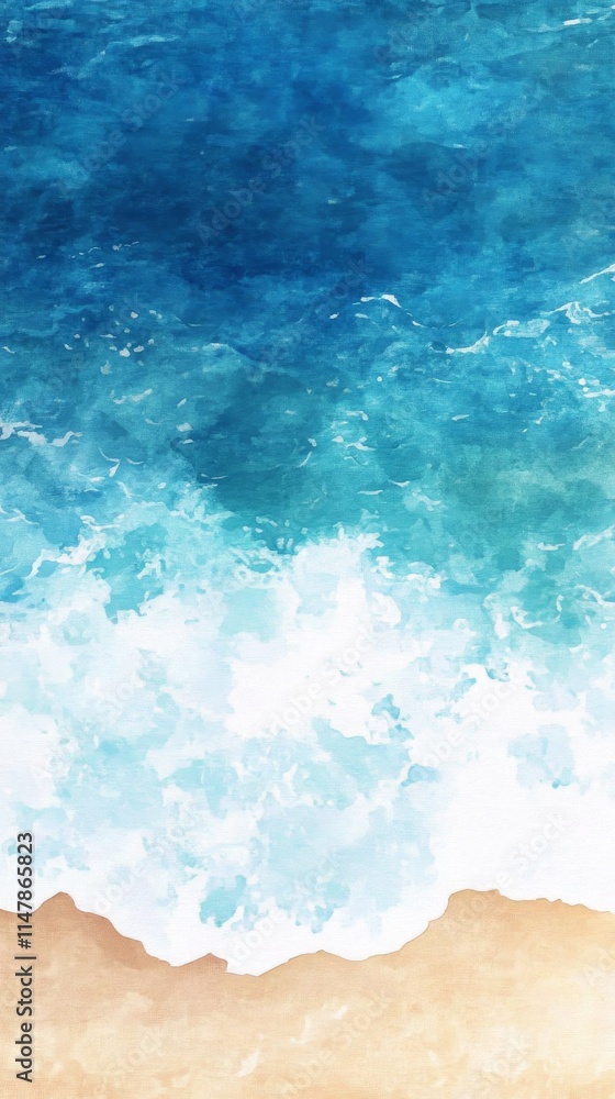 A blue ocean with white waves. The water is calm. The sky is clear A blue ocean with white waves. The water is calm. The sky is clear