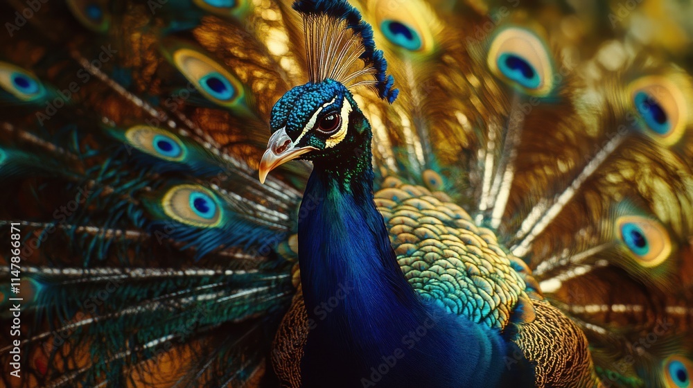Obraz premium Majestic Peacock: A Stunning Display of Nature's Beauty