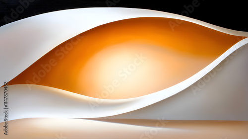 An abstract composition of flowing curves and gradients in white, orange, and black, creating a harmonious visual experience.