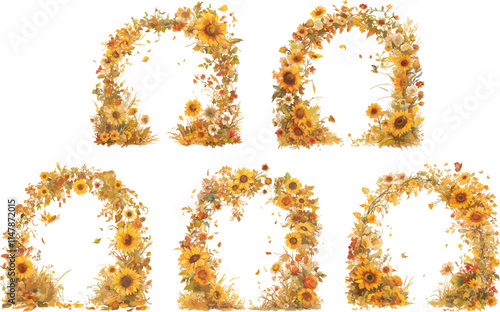 autumn sunflower arch watercolor clipart