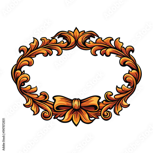 Create a highly detailed vector graphic of an ornate ribbon border, featuring intricate swirls, flourishes, and perhaps a repeating pattern.  Include high-resolution details for printing.