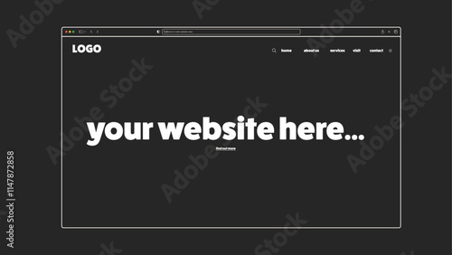 Website mockup on computer. Place your own website here - fully editable. Simple line template to help focus on your work!