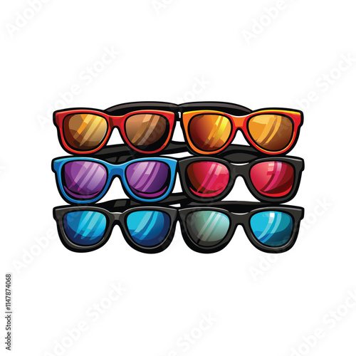 Stylish designer sunglasses collection elegantly displayed on a slanted surface, showcasing various frame styles and colors.