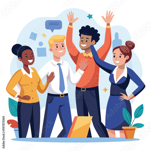 Team of business people celebrate success in work collaboration together, giving high five with joy