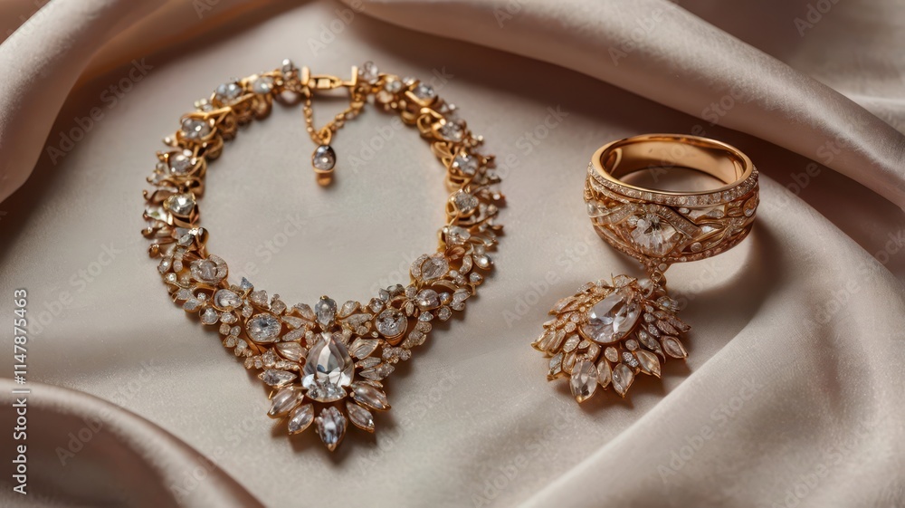 Luxury theme wallpaper background of gems embedded jewels on a silk cloth background Luxury theme wallpaper background of gems embedded jewels on a silk cloth background