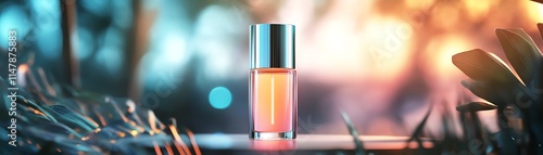 A night serum bottle glowing softly in a celestialthemed environment photo