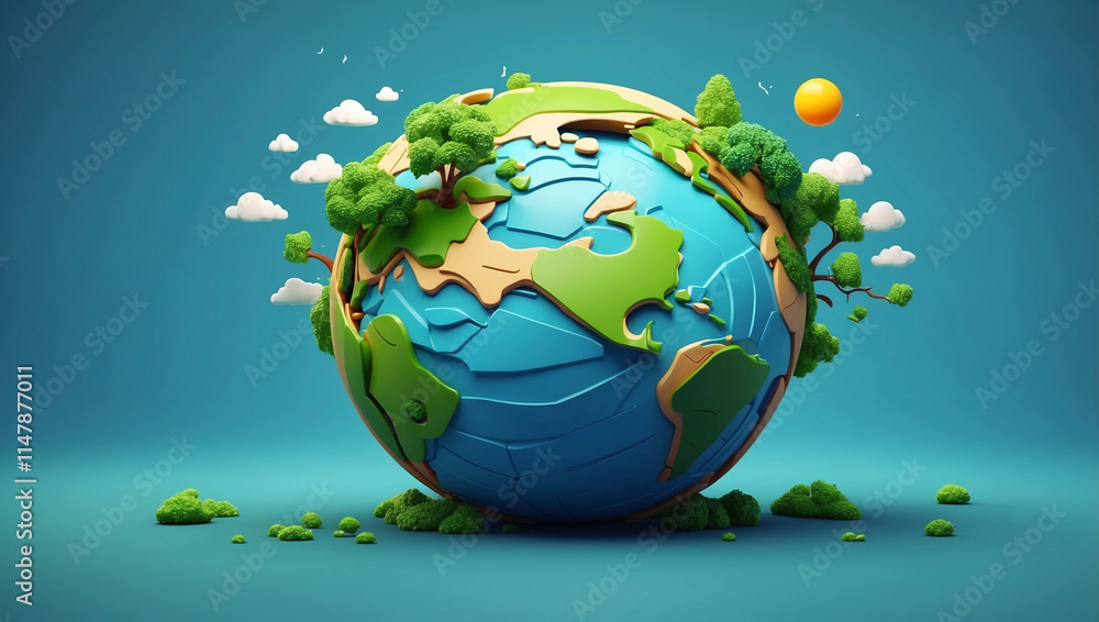 3D Cartoon Planet Earth Icon 3D Cartoon Planet Earth Icon