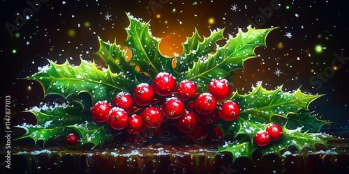 Festive Holly Berries Snow Christmas Winter Holiday