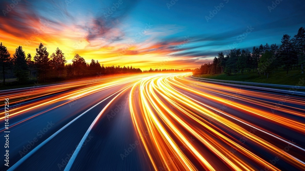 The vibrant streaks of neon light on the highway represent the fast paced and dynamic nature of digital marketing The vibrant streaks of neon light on the highway represent the fast paced and dynamic nature of digital marketing