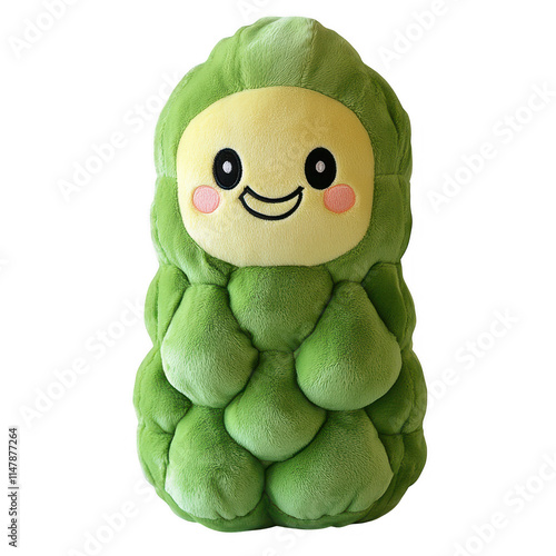 Green plush toy resembling broccoli, transparent PNG for children's decor