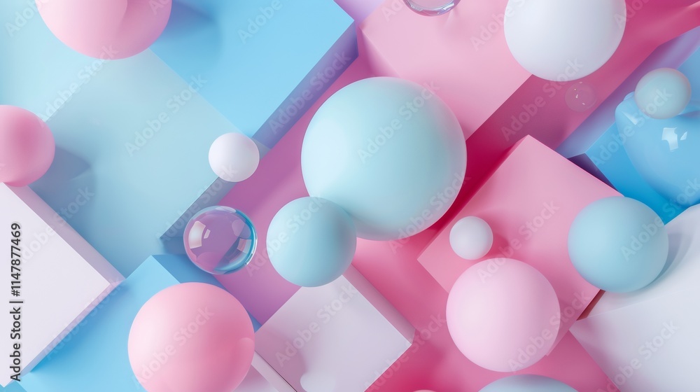 Pastel spheres and shapes in an abstract composition Pastel spheres and shapes in an abstract composition