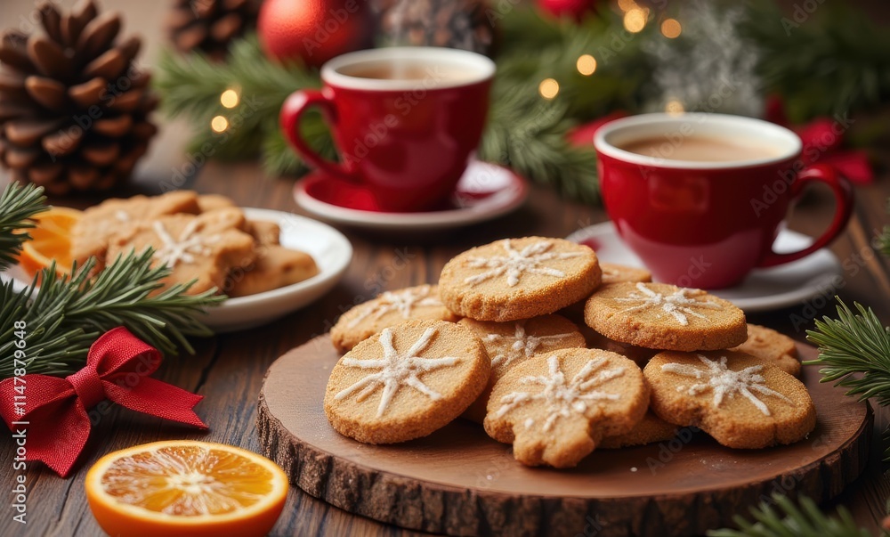 Festive holiday cookies and warm drinks Festive holiday cookies and warm drinks