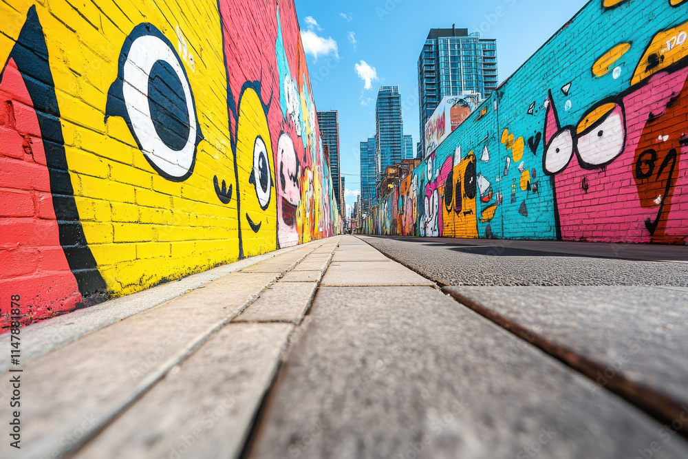 Fototapeta premium Colorful graffiti decorating walls of alley in Toronto