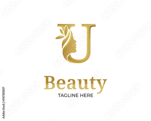 luxury monogram initial letter u silhouette of Face woman logo design template