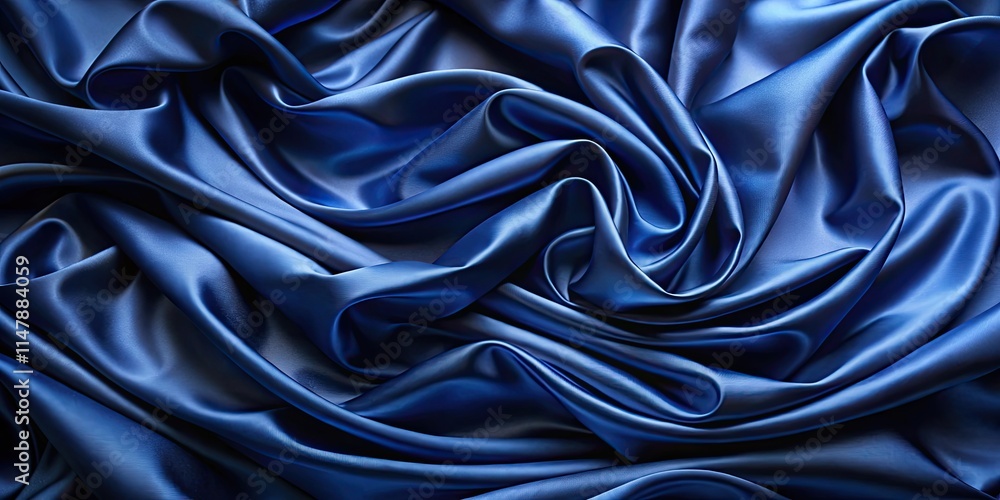 Fototapeta premium Deep Blue Satin Fabric Draped in Luxurious Waves and Folds