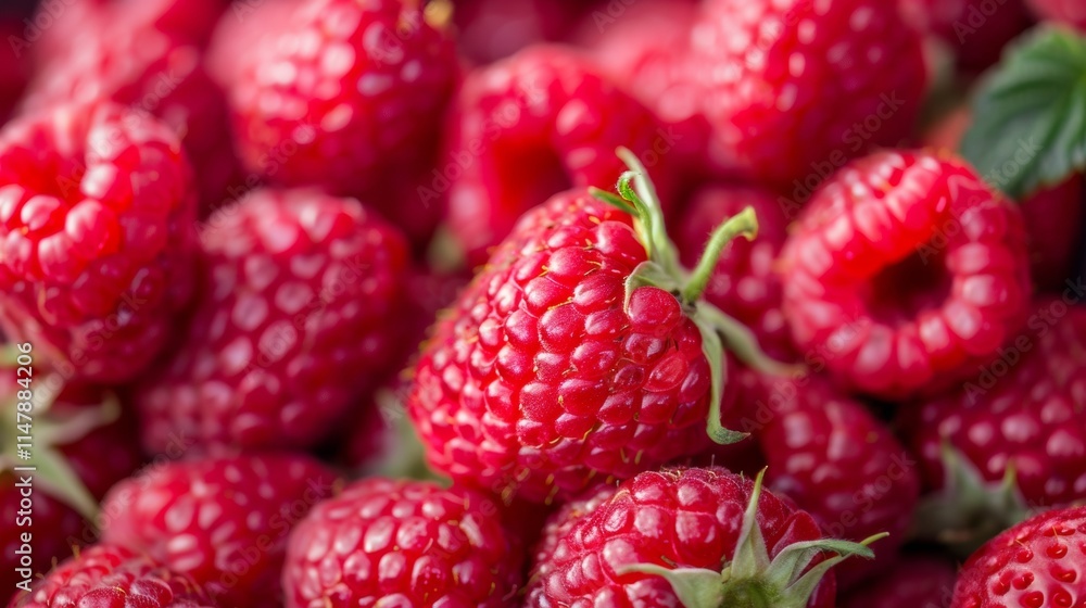 Close-up of fresh ripe raspberries with vibrant detail Close-up of fresh ripe raspberries with vibrant detail