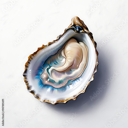 a close-up photo of an oyster shell, showing the intricate and colorful iridescent patterns inside the shell, oyster shell, iridescent shell, natural patterns, detailed textures