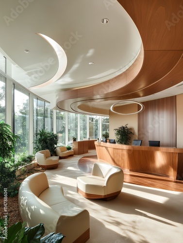 自然と調和した開放的なオフィス受付スペース | Spacious Office Reception Harmonized with Nature photo