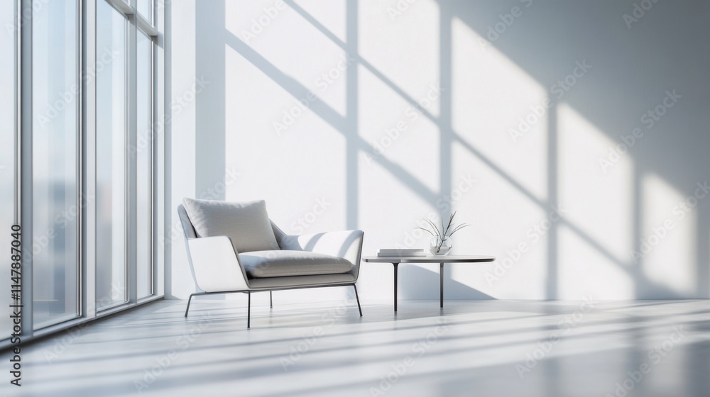 Fototapeta premium Minimalist modern lounge with elegant, refined design. Featuring clean lines and muted hues
