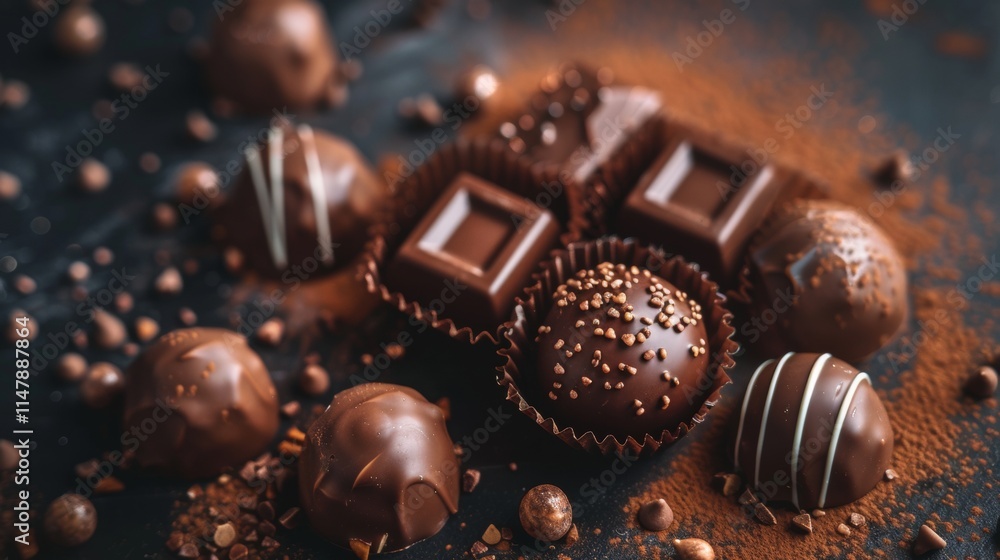 Luxury Assortment of Chocolate Truffles on Dark Background Luxury Assortment of Chocolate Truffles on Dark Background