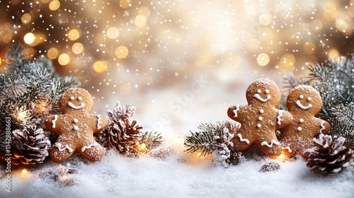 Christmas background with gingerbread man cookies
