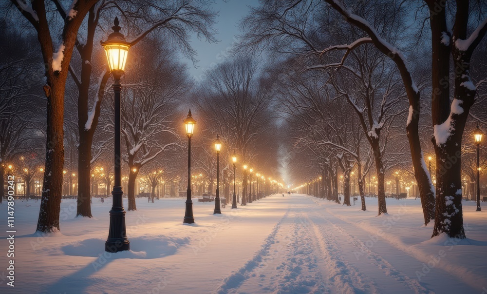 Winter evening in a snowy park Winter evening in a snowy park
