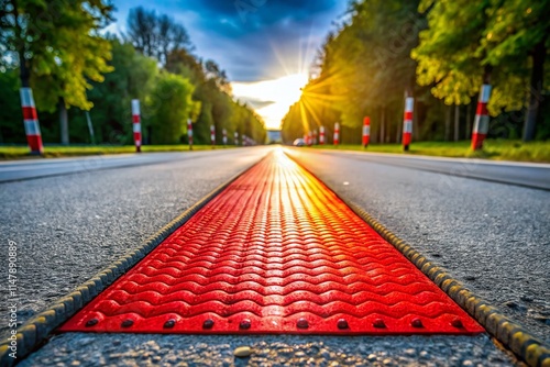 High-Resolution Image: Red Speed Humps, Rubber Road Safety, Traffic Calming, Depth of Field Photography photo