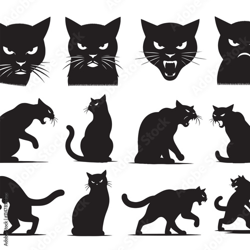 Black cat silhouettes in various poses.