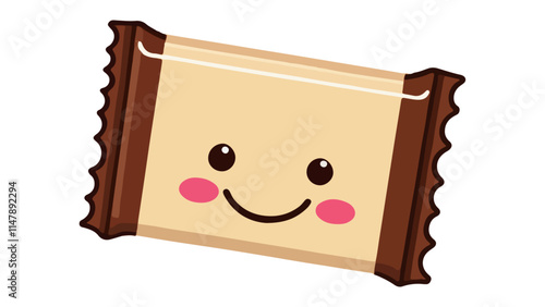 brown chocolate bar with smiling face on white background