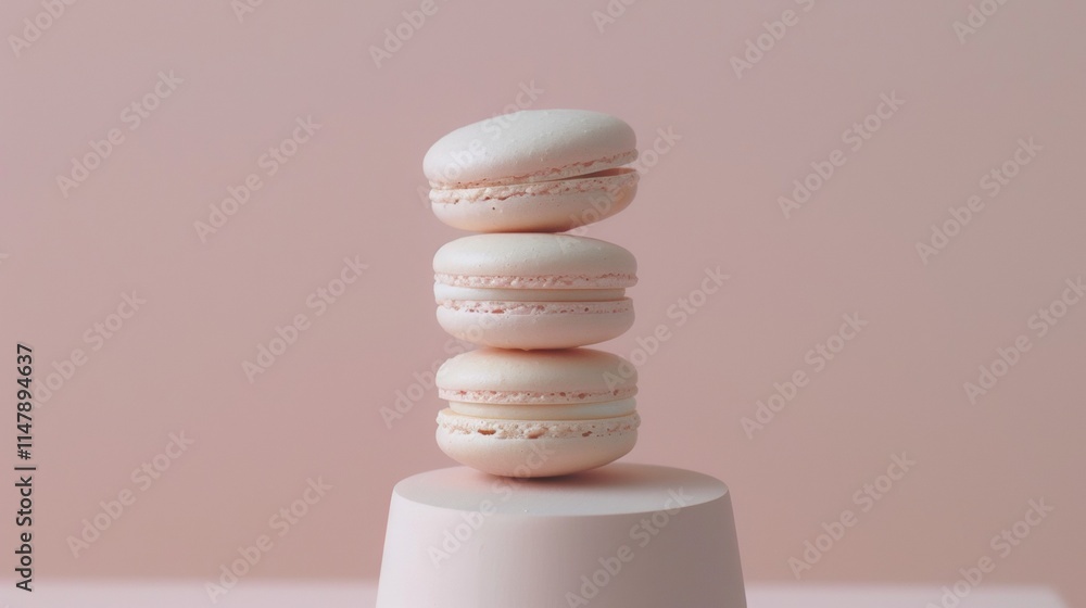 Stack of Minimalist Macarons on a Soft Pink Pedestal Stack of Minimalist Macarons on a Soft Pink Pedestal