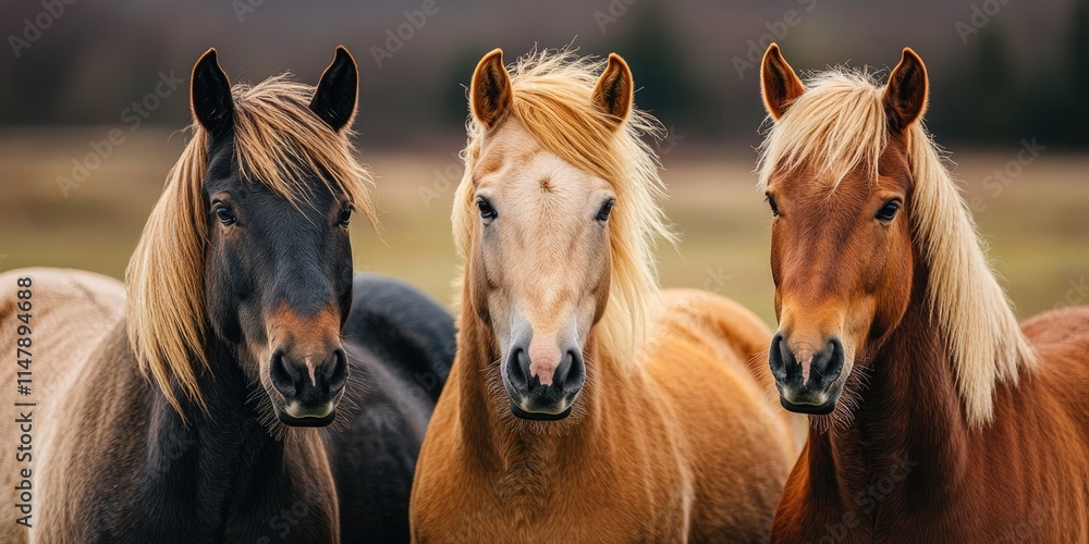Three horses posing in the meadow Three horses posing in the meadow