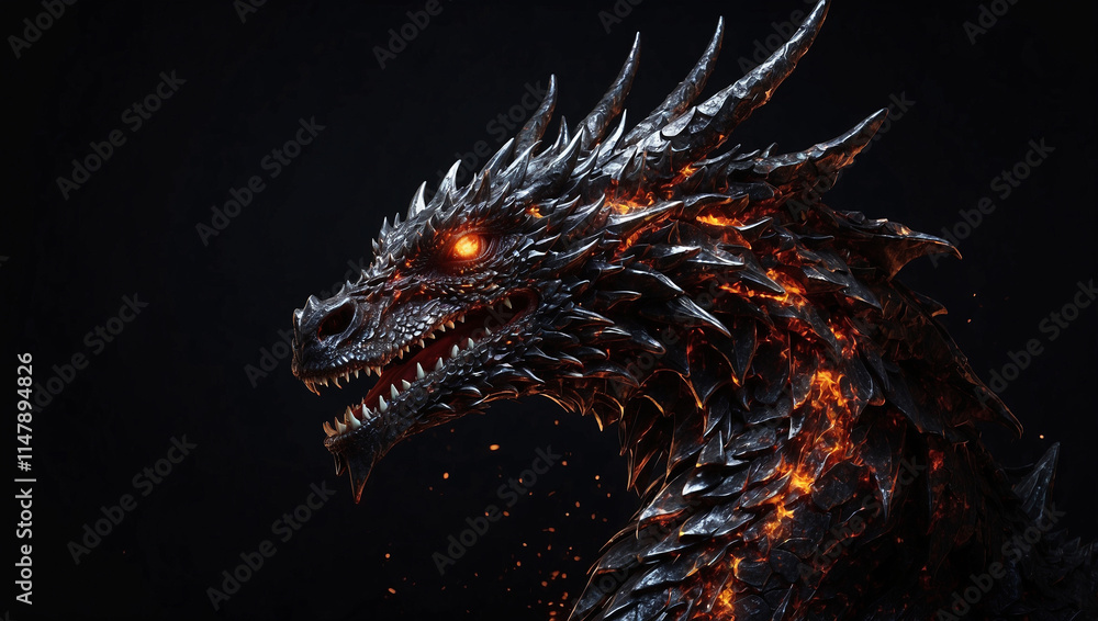 Fire Dragon Head on Black Background Fire Dragon Head on Black Background