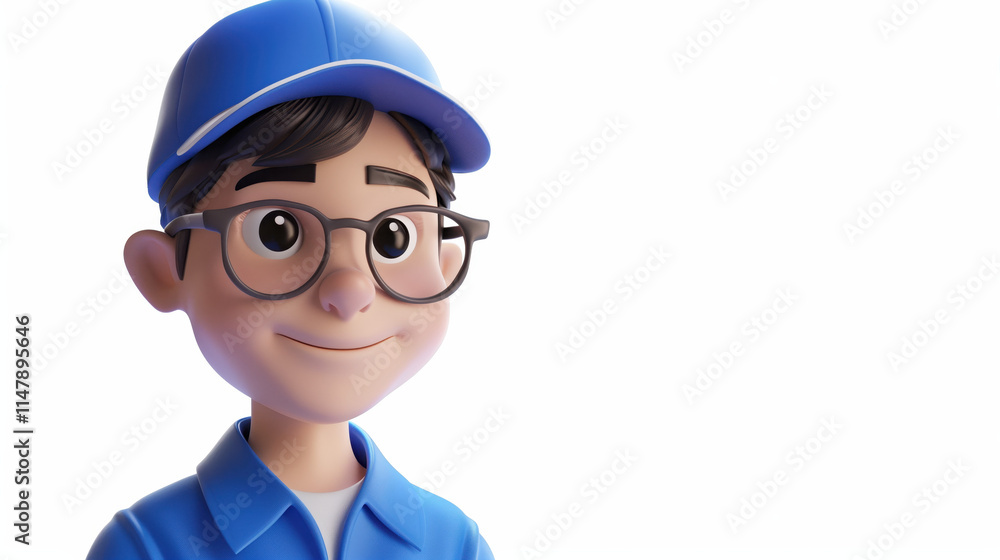 3D Illustration of Smiling Delivery Person in Blue Uniform and Cap, Perfect for Business and Logistics Branding 3D Illustration of Smiling Delivery Person in Blue Uniform and Cap, Perfect for Business and Logistics Branding